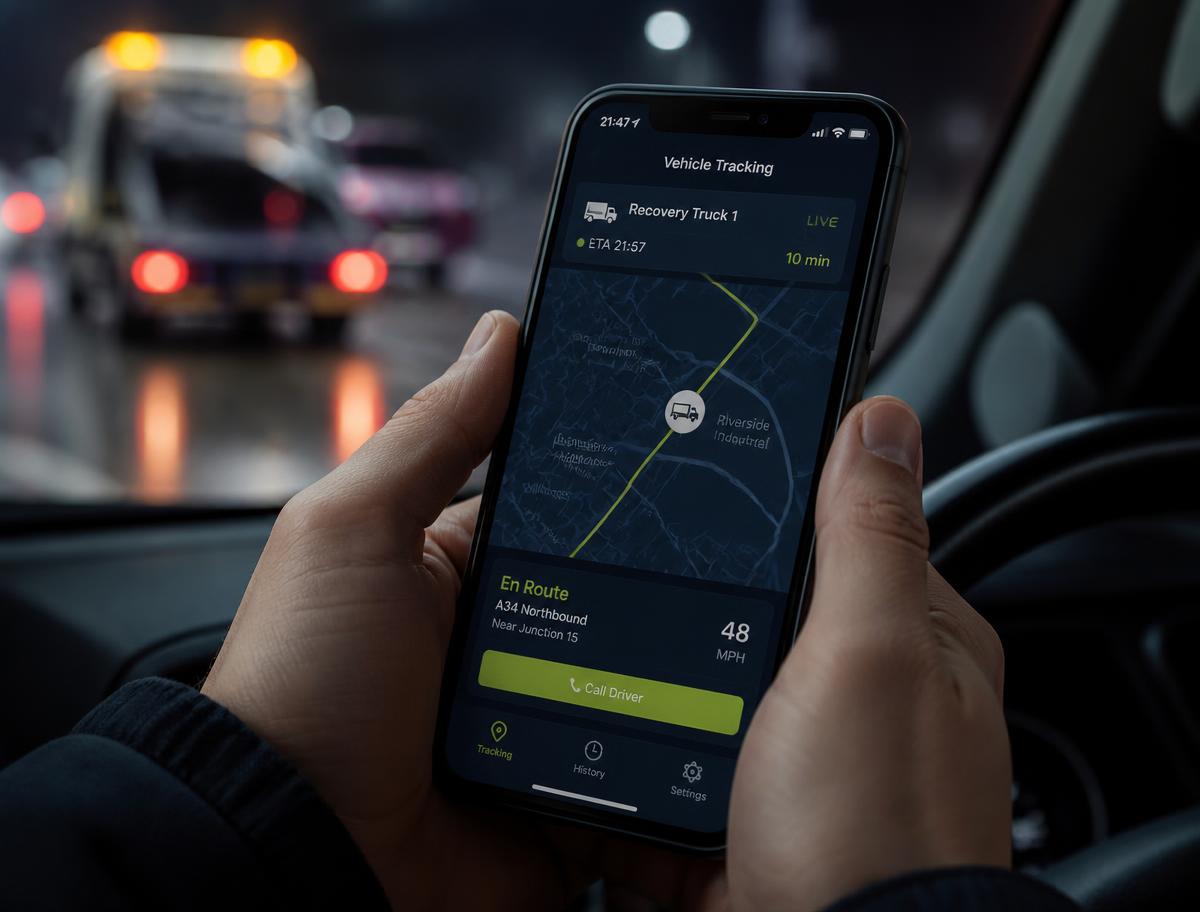 Customer tracking a Rescue 365 truck live on a phone map